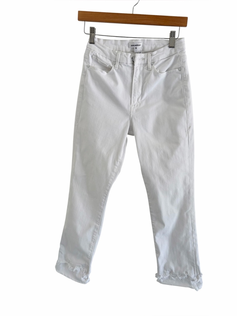 Good American white high waist  Frayed Hem Straight-Leg cropped Jeans